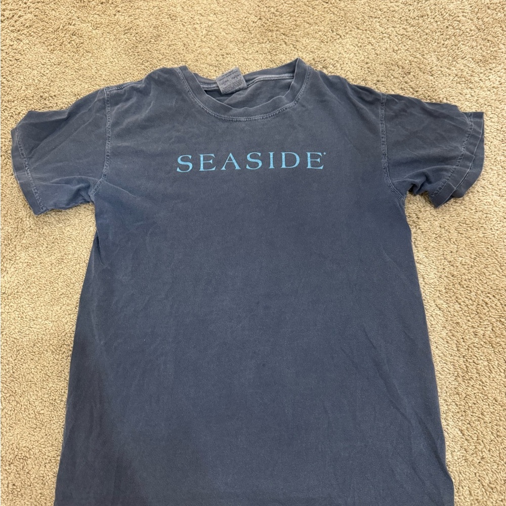 Comfort Colors Navy Tee with Light Blue "SEASIDE" Chest Print